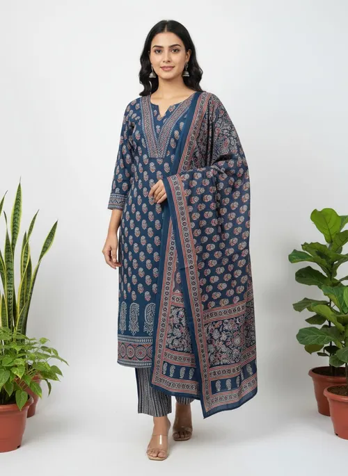  Pure Cotton Indigo kurthi Set